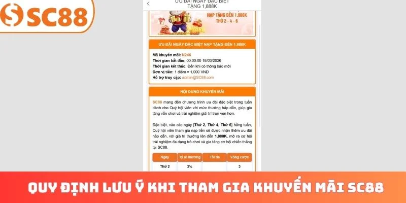 Quy định cần lưu ý khi tham gia khuyến mãi SC88